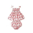 thumbnail image 2 of YMNXA Infants Girls Summer Outfits Spaghetti Strap Bow Strawberry Print Top Elastic Waist Shorts Comfortable Breathable Sets For Daily Wear,Red,9-12 Months, 2 of 5