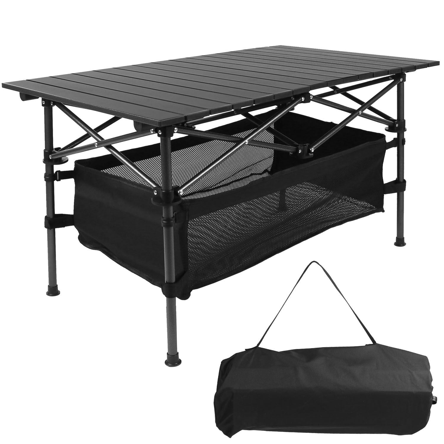 Folding Camping Table, Portable Aluminum Roll-up Picnic BBQ Desk with Carrying Bag Heavy Duty Outdoor Beach Backyard Party Patio