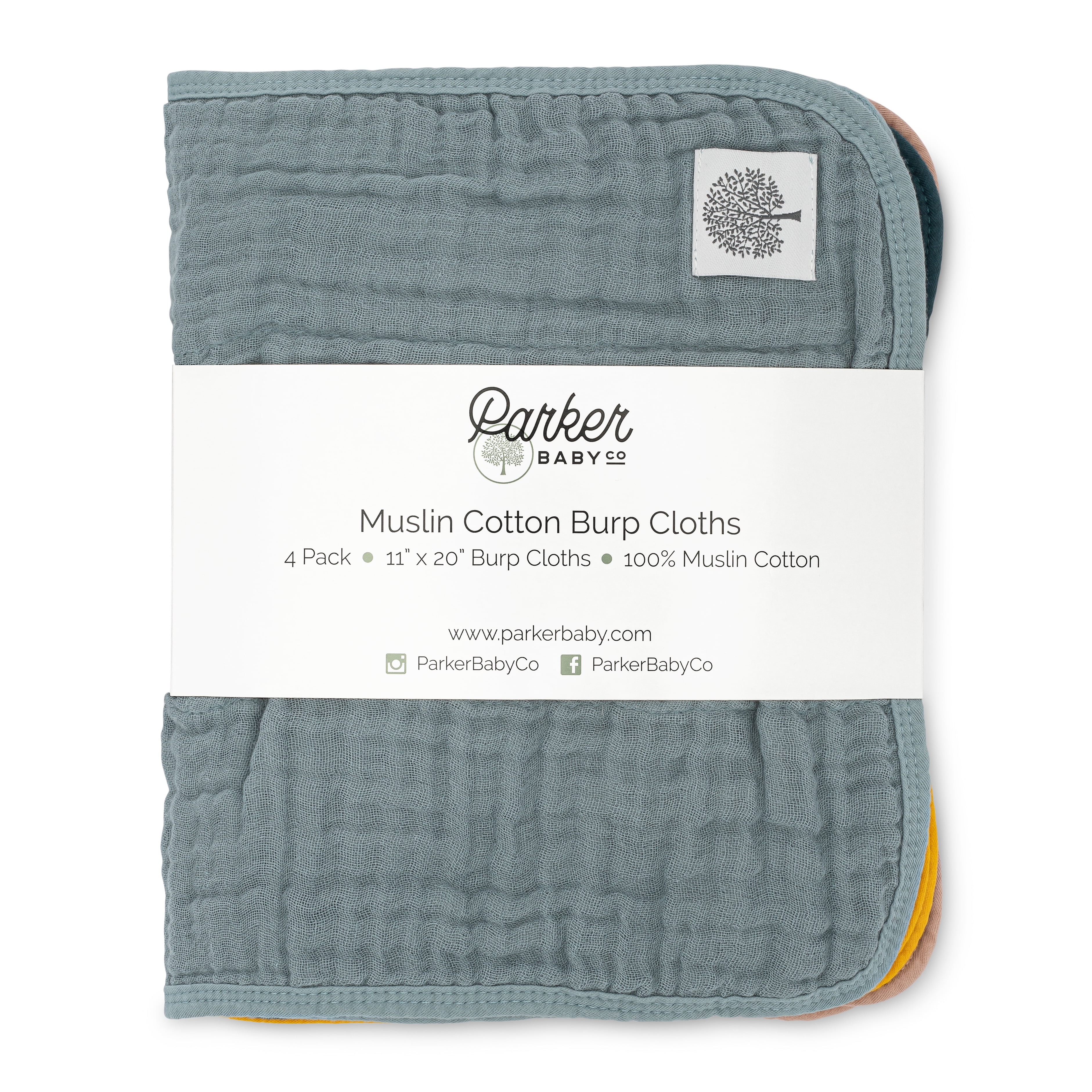Parker Baby Co. Muslin Burp Cloths, 100% Cotton, Large, Soft & Absorbent Baby Burp Cloths for Boys & Girls, Dune Set, 4 Pack