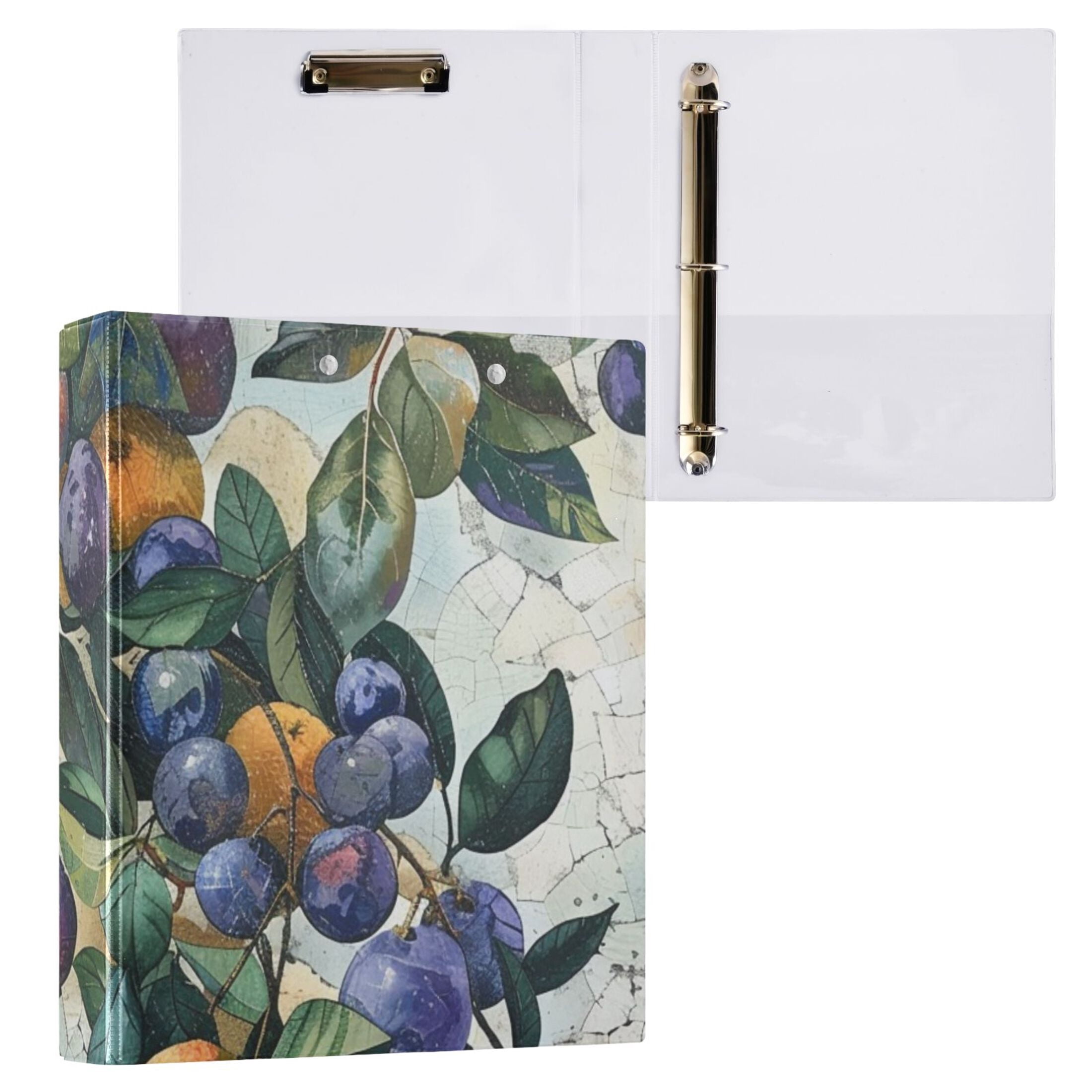 Fruit Leaves Print 3 Ring Binders 1.5 inch Hardcover File Folders with Interior Pockets A4 Size Organizer for School Office Hospital