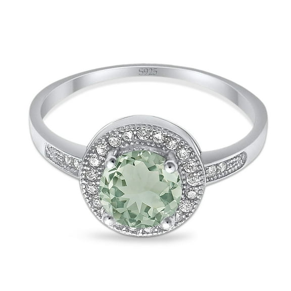 Halo Art Deco Natural Green Amethyst Prasiolite Ring CZ 925 Sterling Silver Size 5