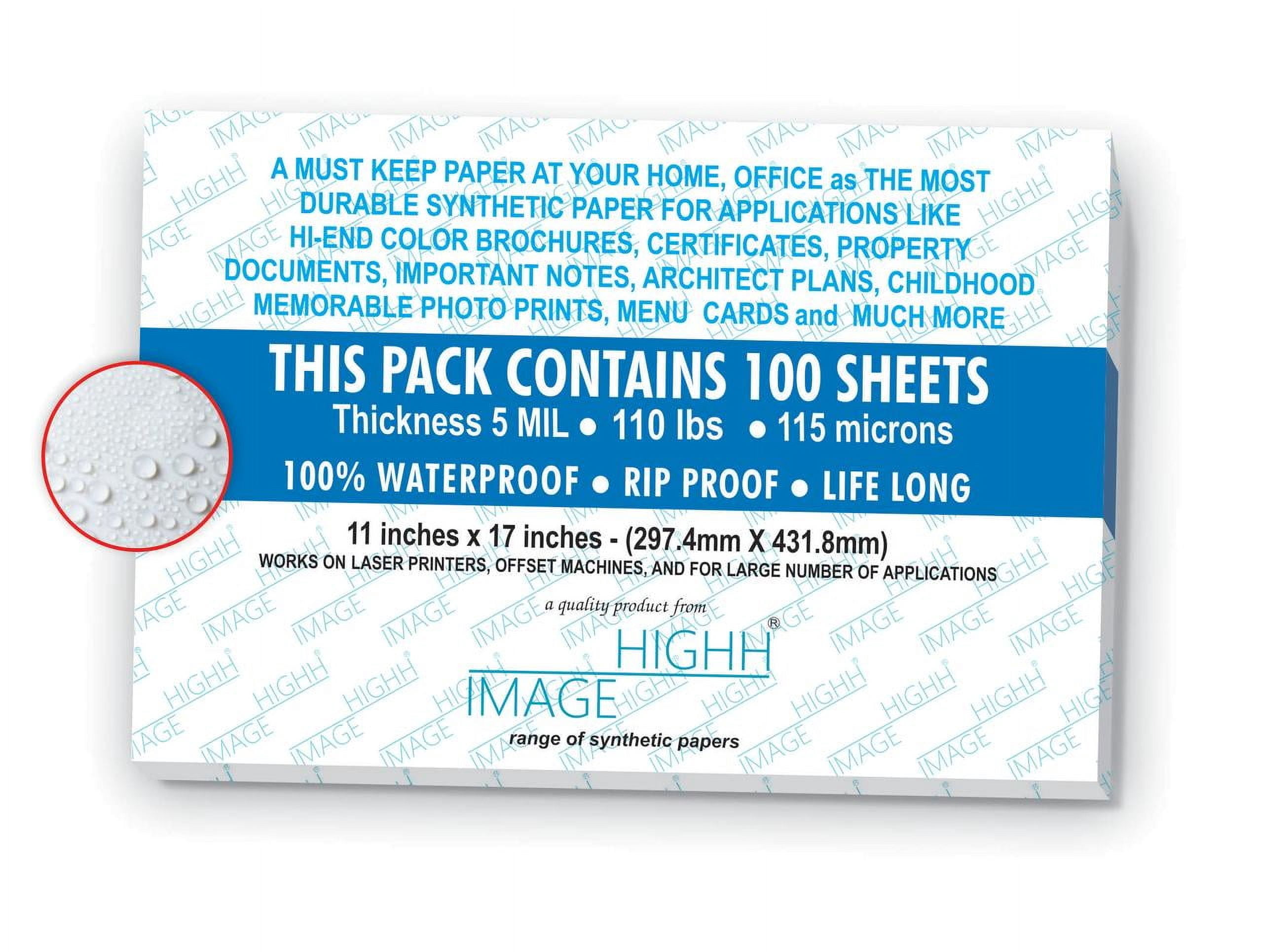 WATERPROOF PAPERS | SYNTHETIC PAPER, 100 SHEETS, 110 LB THICK 11X17" 5 MIL | from HIGHH IMAGE, LASER PRINTER PAPER