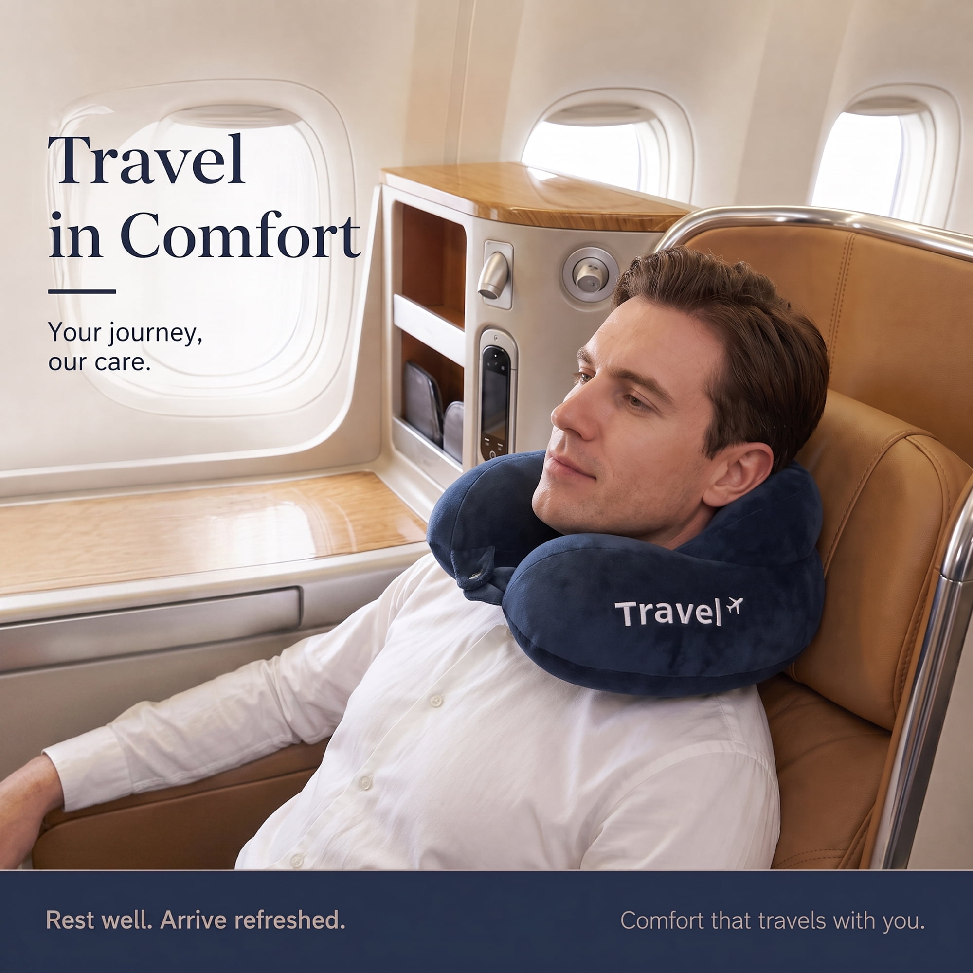 Unique Bargains PP Cotton Travel U Shape Neck Pillow for Airplane Navy Blue 11"x11"