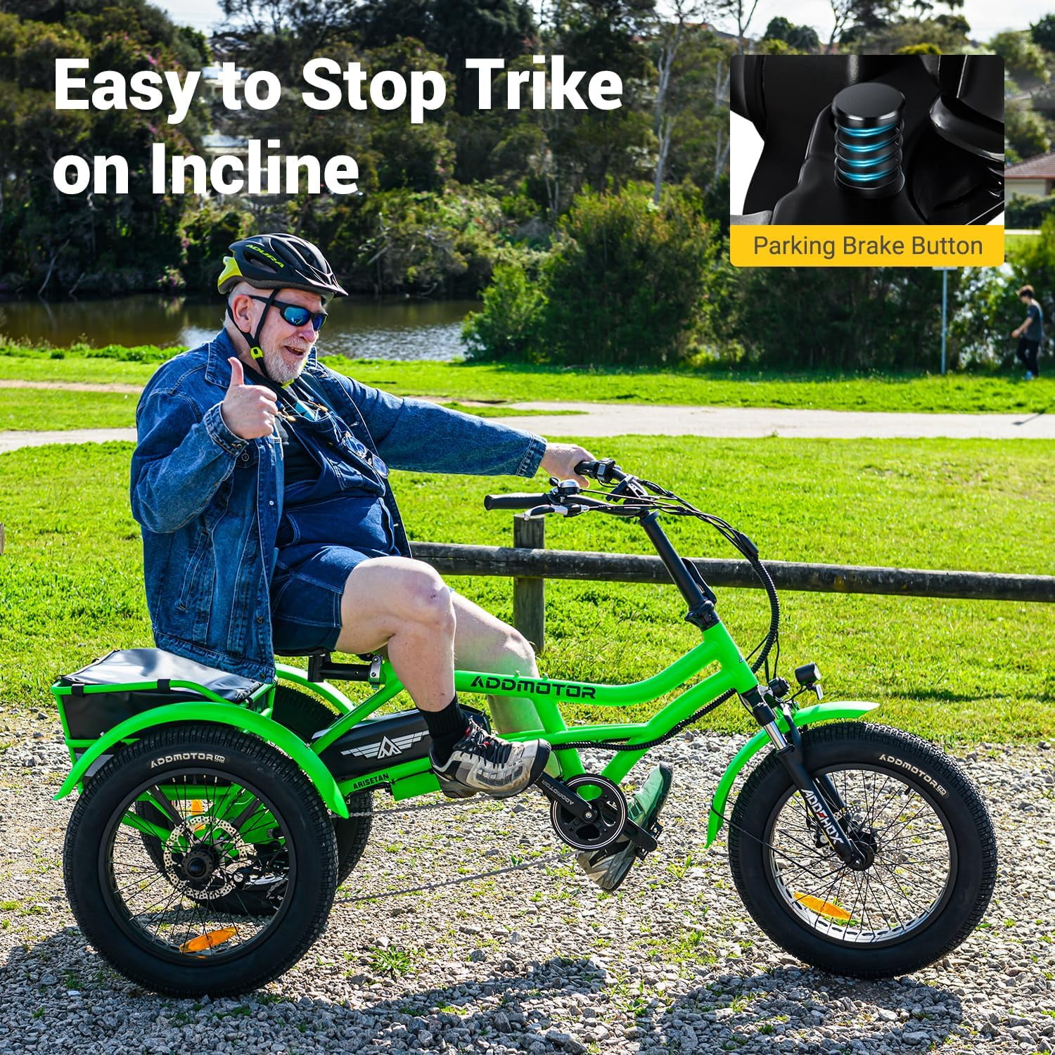 Addmotor M-360II Semi-Recumbent Electric Trike, 85MI, Fat Tire 3 Wheel Electric Bike for Adults, 750W 48V 20Ah Electric Tricycle for Seniors, 20" Electric Trike with Speed Differential, Green