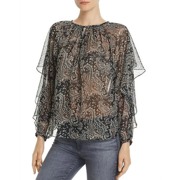 Joie CAVIAR Kriston Paisley Ruffle Chiffon Blouse, US X-Small