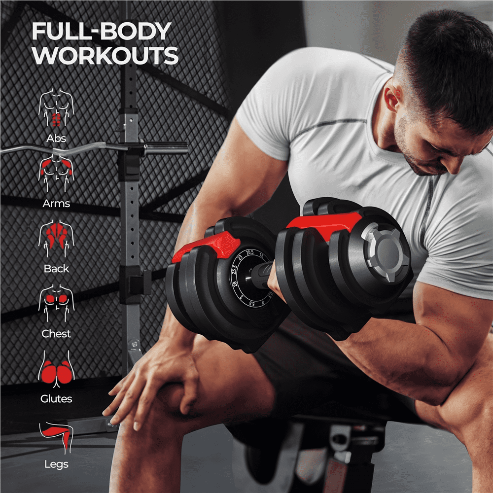 Renwick 11-in-1 Adjustable Dumbbell Weight For Home Gym, Black & Red