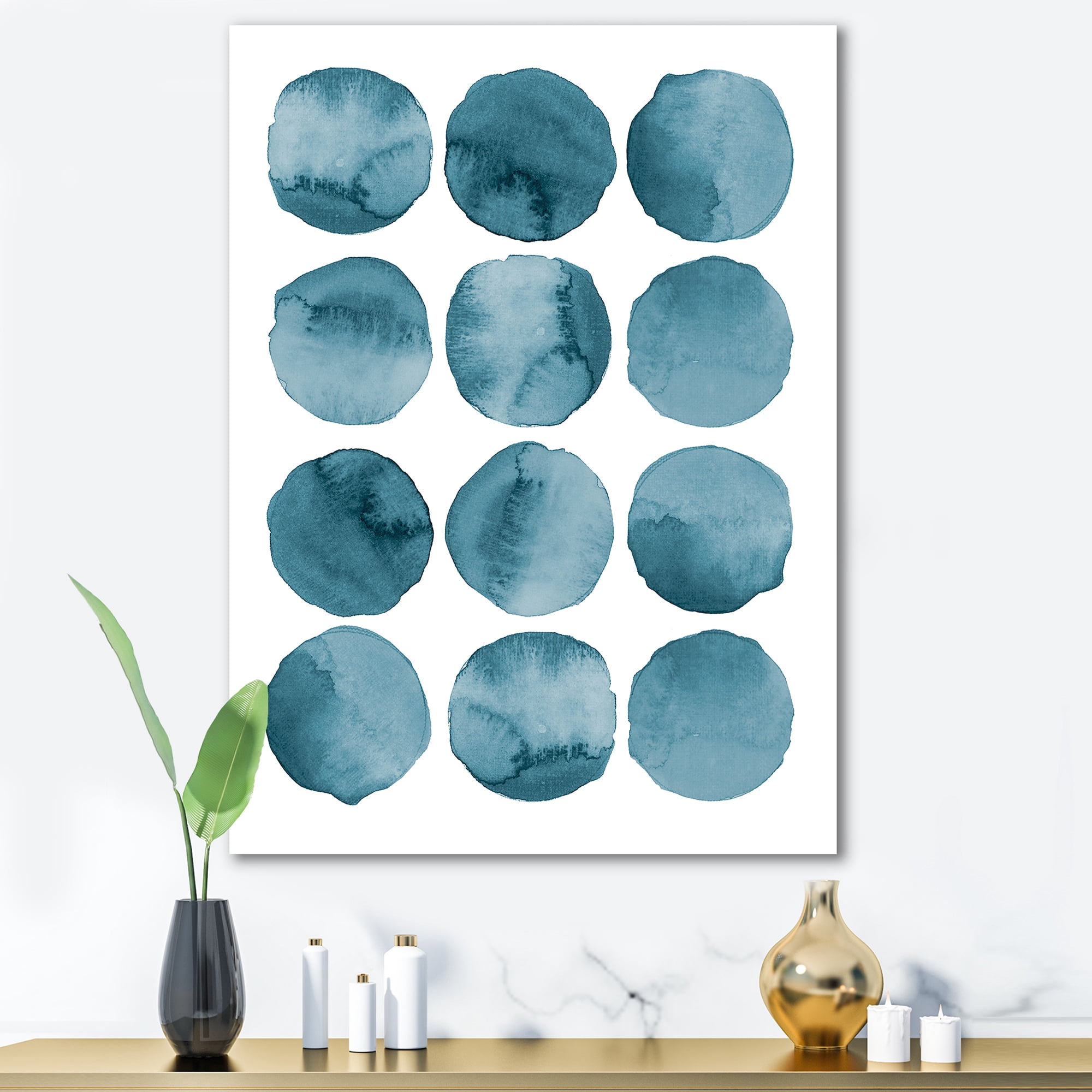 Designart ' Blue Aquamarine Circles Geometric Elements ' Modern Canvas Wall Art Print