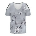 thumbnail image 5 of Olyvenn Womens Summer T Shirts Casual Ladies V Neck Tops Short Sleeve Cold Shoulder Loose Fit Blouse 2025 Trendy Clothing Gray XXL, 5 of 6