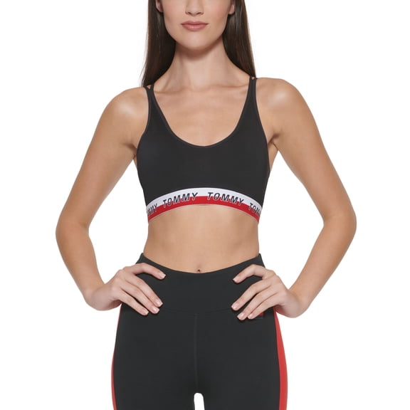 Strappy Logo-Band Low Impact Sports Bra Black/Rich Red XS