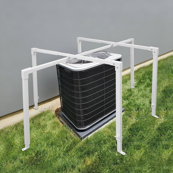 Air Conditioner Guard, Adjustable 30-48 Inch White AC Security Cage, Steel Outdoor Unit Protection for Most Standard AC Sizes