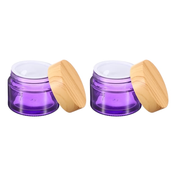 Uxcell 2 Pcs Glass Cosmetic Containers 50g/1.76oz Empty Round Cosmetic Jars with Leakproof Lid Refillable Glass Cream Jar Makeup Sample Containers for Lotion Lip Balm Eye Cream, Purple
