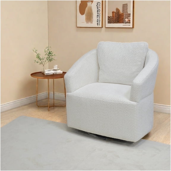 JERFIT Modern Velvet Swivel Accent Chair with High Back, 360° Rotation Upholstered Armchair for Living Room, Bedroom, Office in Soft Beige