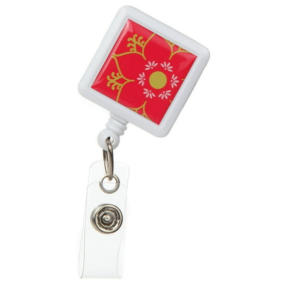 Clip On Red Floral Badge Reel