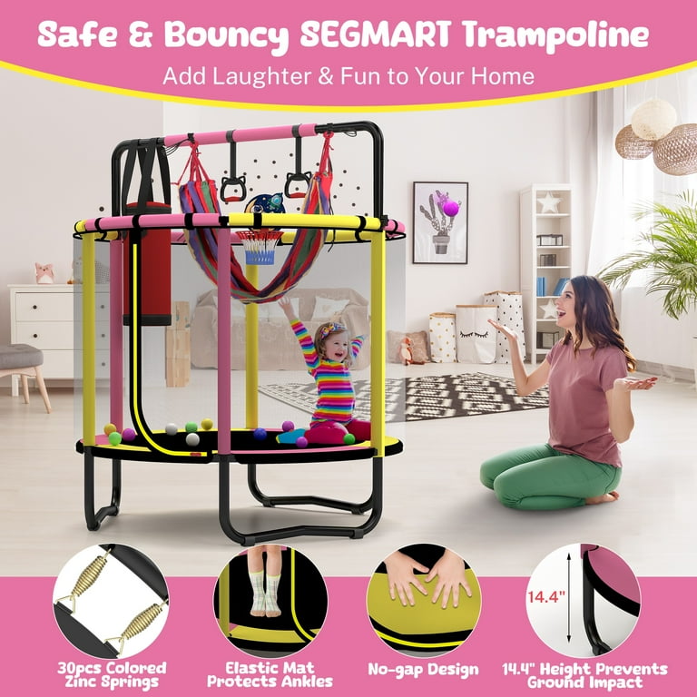 Mini Round Trampoline for Kids with Basketball Hoop, SEGMART 55