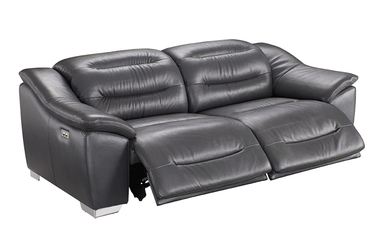 Dark Grey TopGrain Leather Electric Recliner Sofa Contemporary Modern