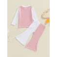 thumbnail image 4 of Suealasg Toddler Baby Girl 2Pcs Fall Outfits Long Sleeve Crew Neck Contrast Color Top Flare Pants 1T 2T 3T 4T 5T Little Girl Casual Autumn Clothes, 4 of 7