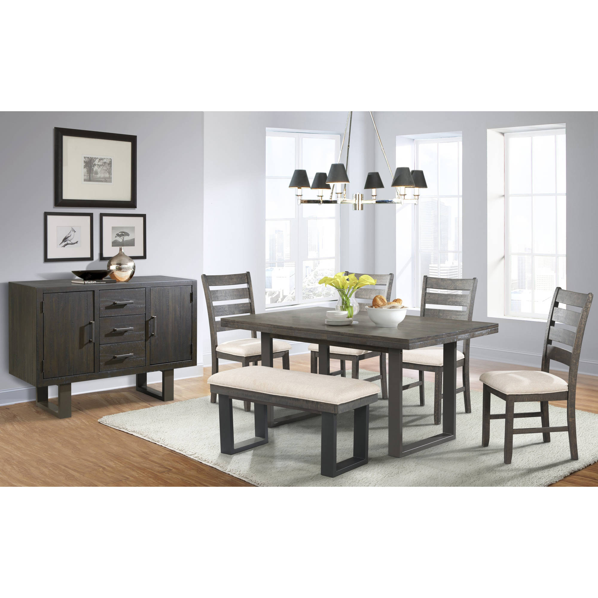 Sullivan 7-Piece Dining Table, Side Chairs, Bench and Server Set