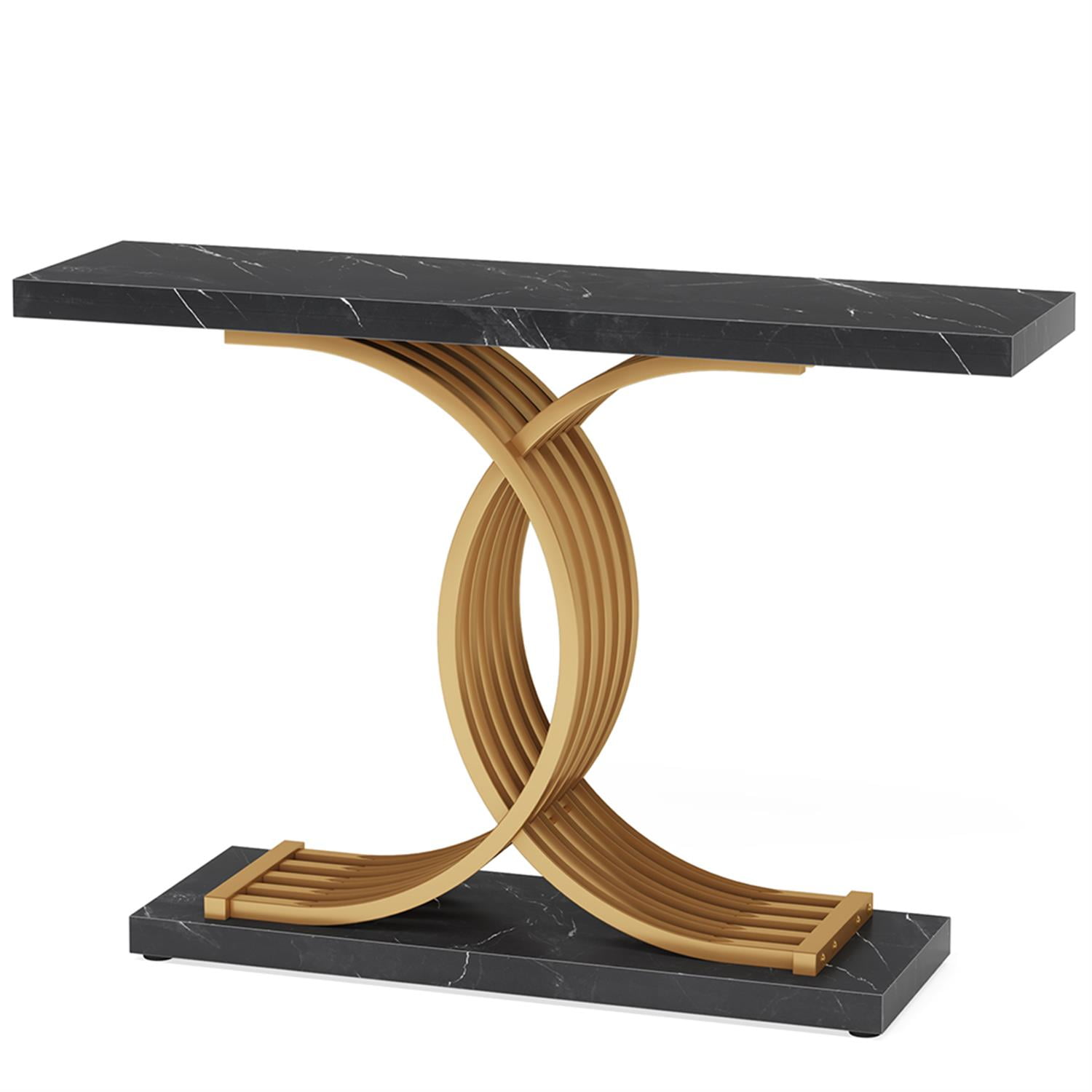 Demi Bonn 39" Console Table, Narrow Faux Marble Entryway Hallway Sofa Table for Hallway, Entrance, Living Room, Bedroom, Black