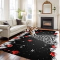 thumbnail image 2 of 5'x8' Area Rugs, Black Red Christmas Indoor Outdoor Area Rug for Living Room Bedroom, Snow Xmas Tree Balls Botanical Washable Bathroom Rugs Kitchen Floor Carpet Mats Home Decor Aesthetic, 2 of 8