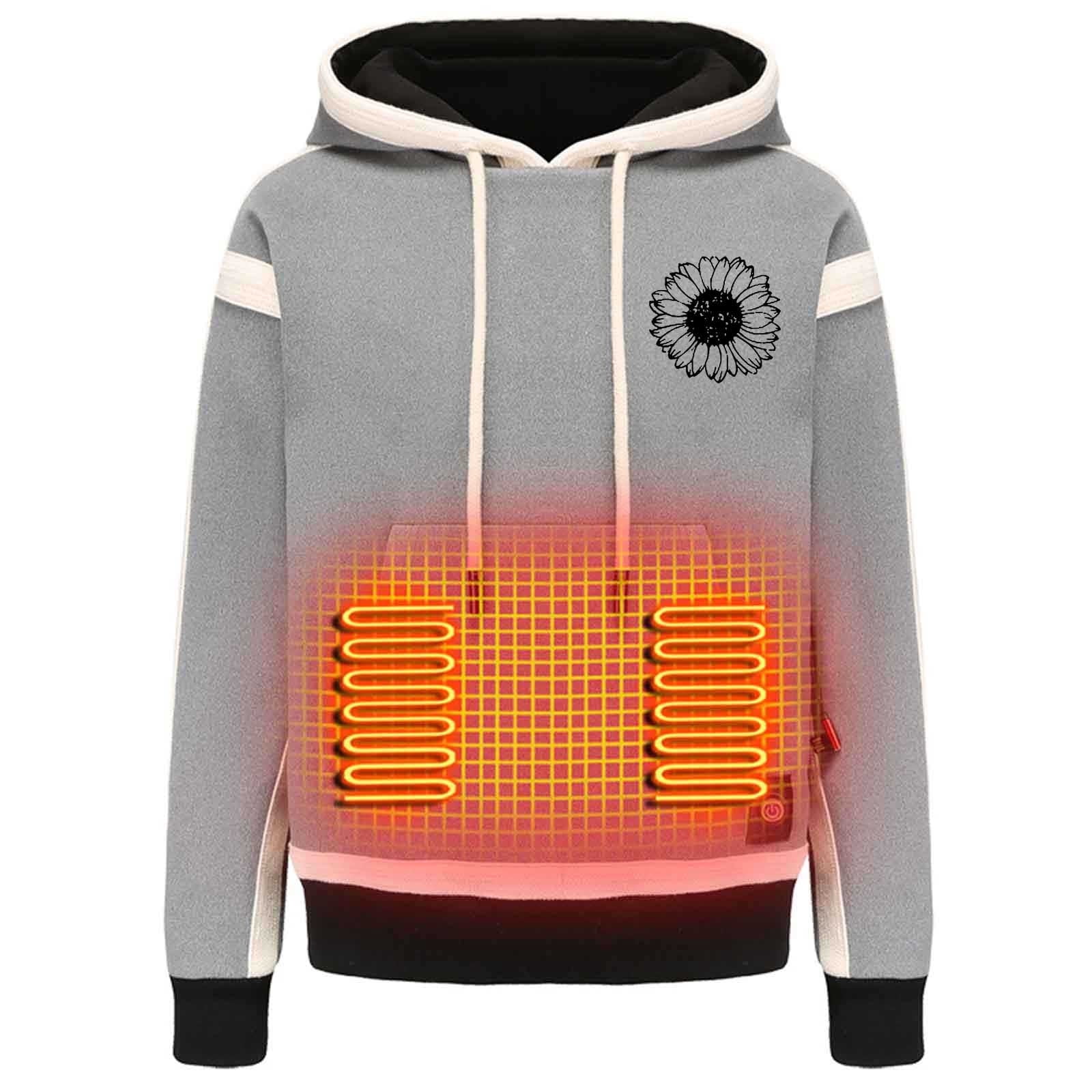 Titcea Heated Hoodie Women, 3 Adjustable Temperature 9 Heating Zones, USB Rechargeable Heated Sweatshirt with Hood Fashion Print Drawstring Warming Sweater, Gifts for Her