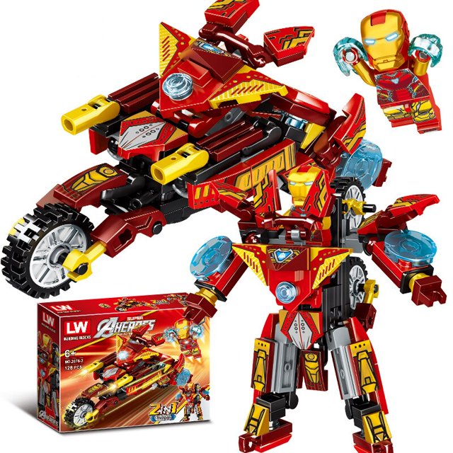 Nuevo producto 2076 serie superhéroe vengadores escuadrón ensamblado Capitán de hierro motocicleta transformación Mech bloques de construcción Juguetes xuanjing unisex