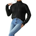 thumbnail image 3 of Female Sweaters Fall Long Sleeve Ribbed Knit Pullover Loose Mock Neck Light-Weight Casual Sweater Black M, 3 of 8
