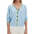 thumbnail image 3 of Women's Cropped Cardigan Sweaters Fall Long Sleeve Button Down Color Block Knit Outwear Coats Blue XL, 3 of 9