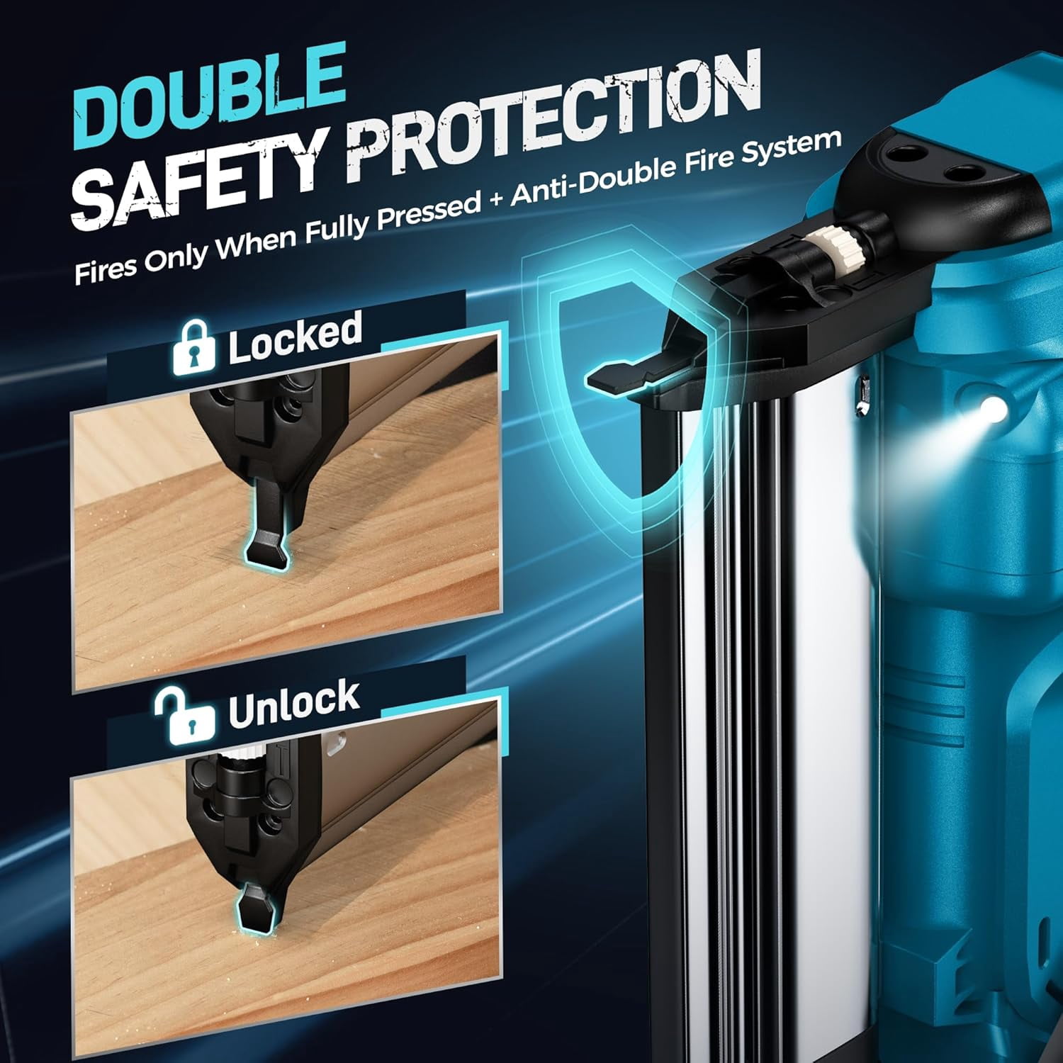 GEVEELIFE Cordless 2" Brad Nailer with 2×2.0Ah Batteries – 2-in-1 18G Nail Gun & Staple Gun, Battery-Powered, 1000 Nails Included, Adjustable Depth, 2 Modes for Wood Carpentry - Dark Blue