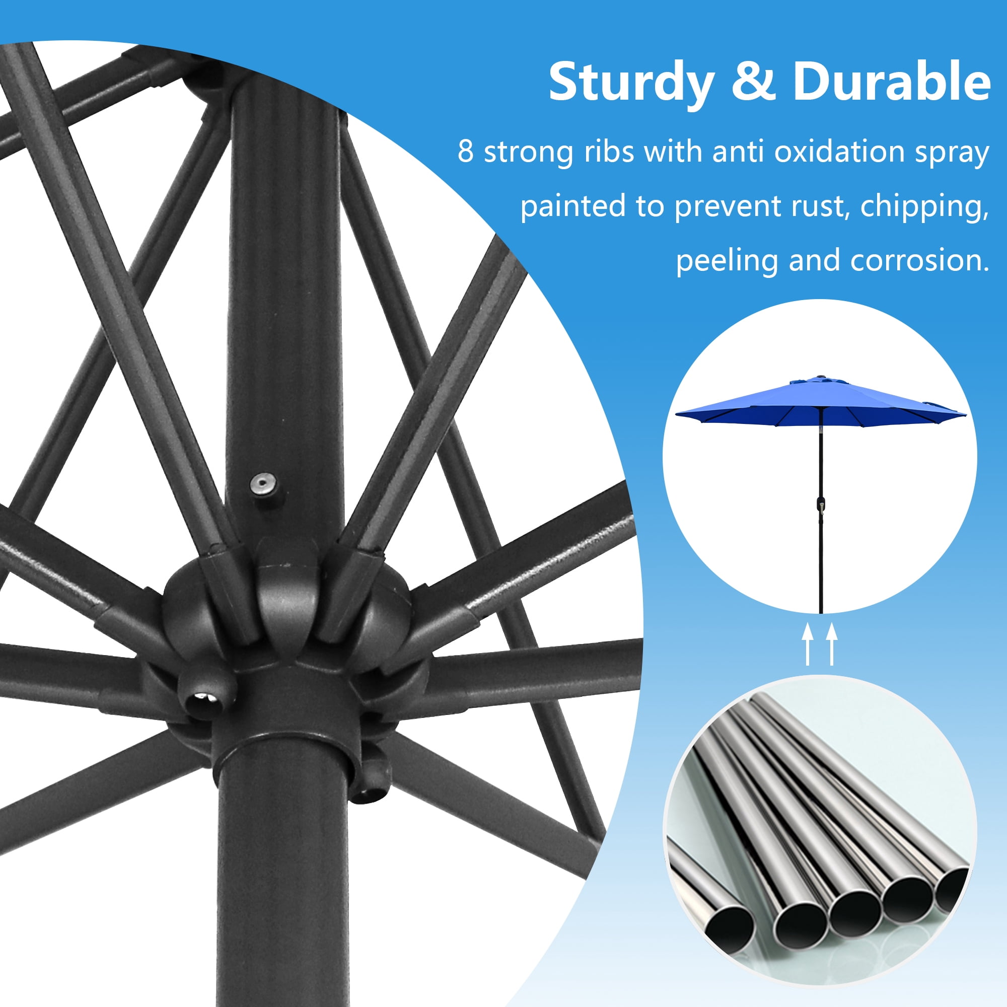 Kool Outdoor 9ft Solar LED Lighted Market Patio Umbrella with Crank and Tilt - Royal Blue
