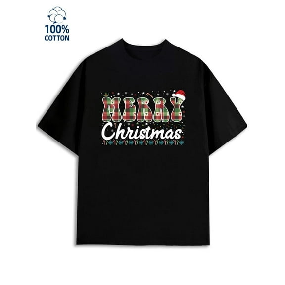 Merry Christmas Tee men's Christmas 180G 100% Cotton black glitter beach Classic Unisex Shirt Graphic tshirts Vintage Unisex Shirt Crewneck tshirts Retro Unisex Shirt Cotton tshirts