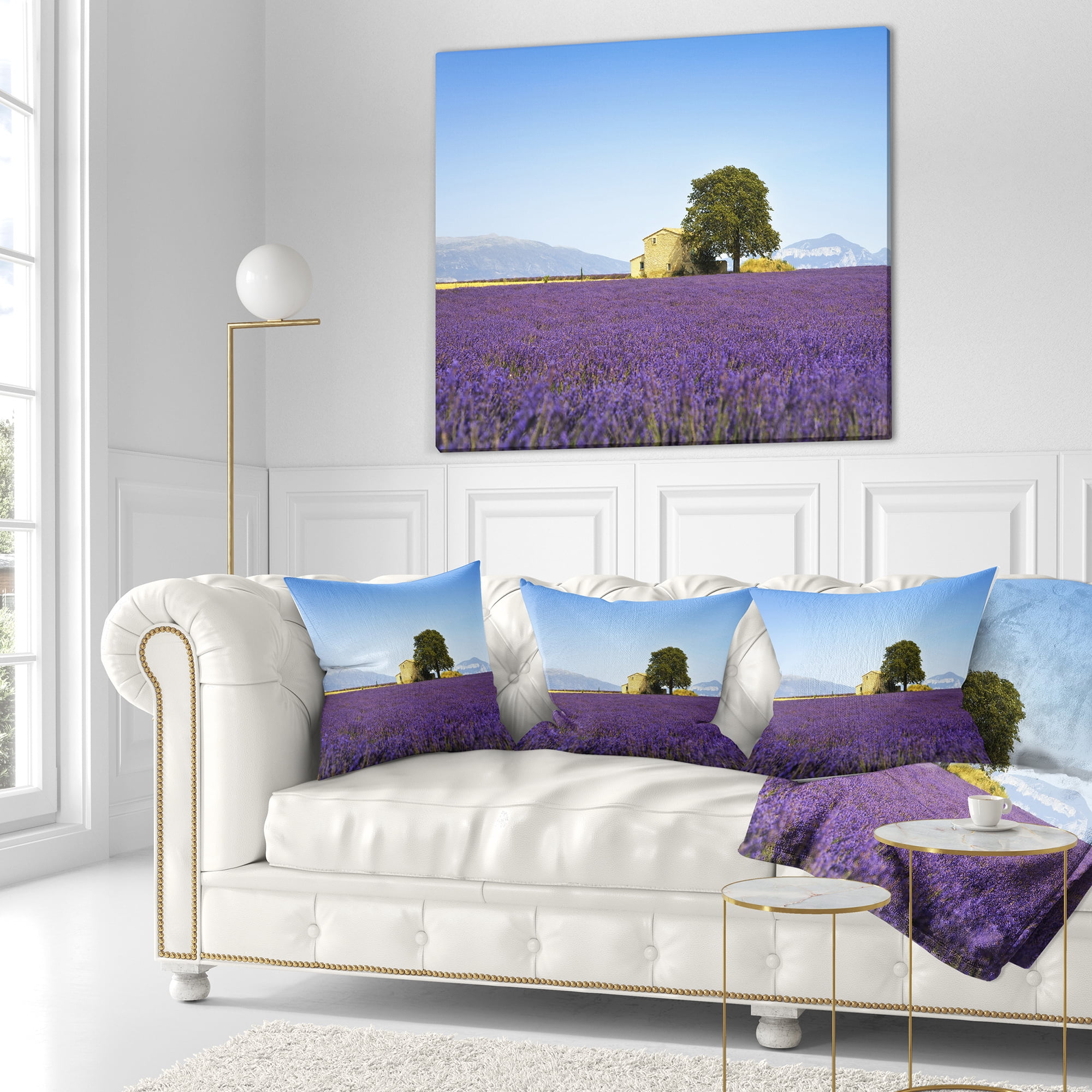 Designart Lavender Flowers Blooming Field - Landscape Wall Throw Pillow - 18x18