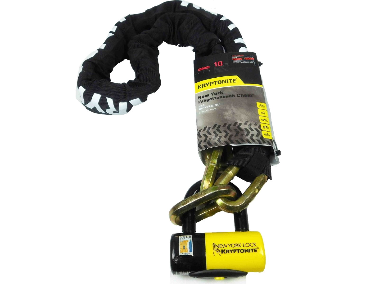 Kryptonite Stronghold Above-ground Disc Lock Red NY Fahgettaboudit 5ft Chain