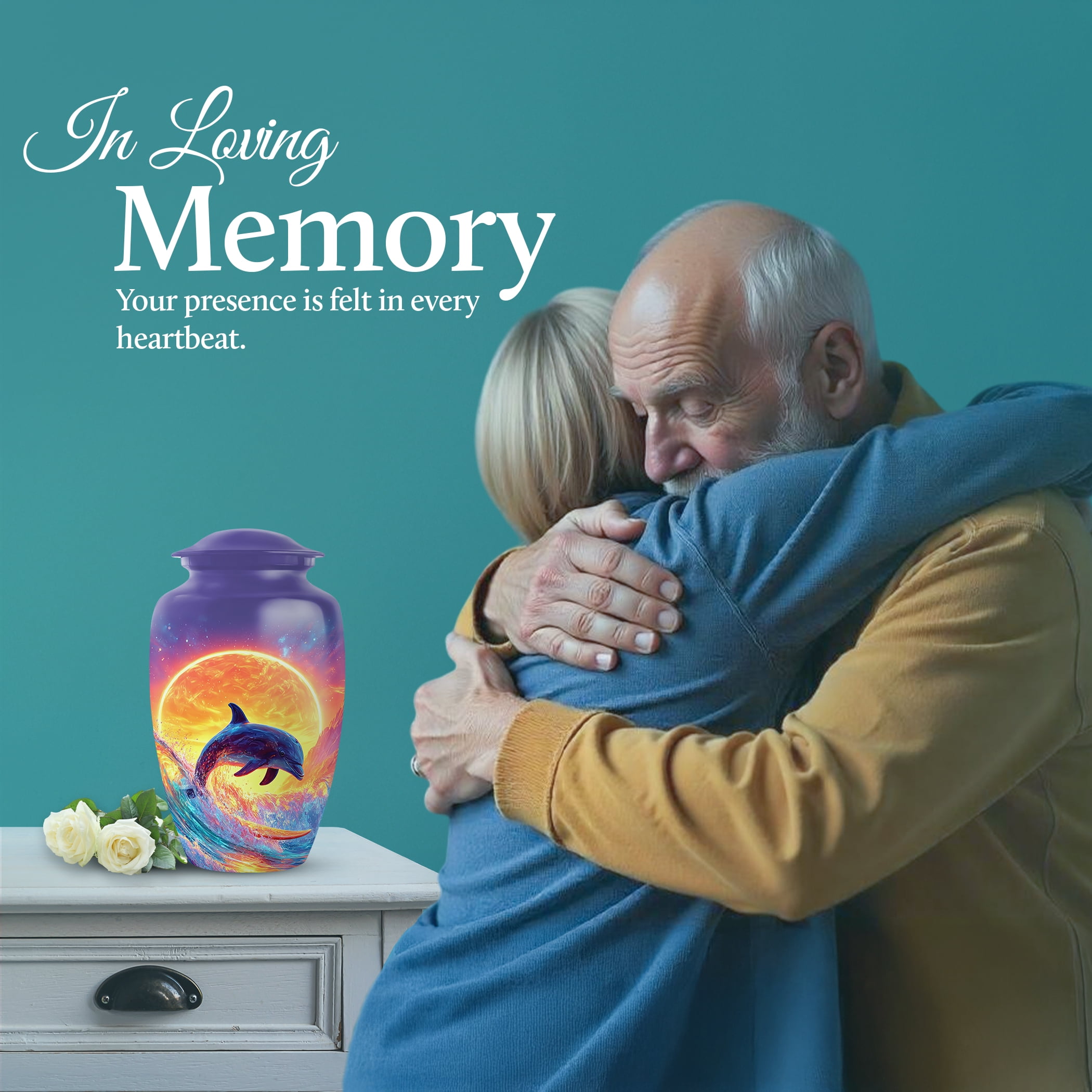 SABURIAL Dolphin Urn - Mini Keepsake Urns for Male & Female Ash - Lovely Funeral Urns for Adult Human Ash - Tribute Urn for Women Ashes - Combo - 10 Inch Large & 3 Inch