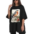 thumbnail image 4 of Plus Size Shirt for Women Black Tops for Women Short Sleeves Shirt for Women Red-Browed Bird And Flower 3 T Shirt Crewneck Shirt for Women 5XL, 4 of 5