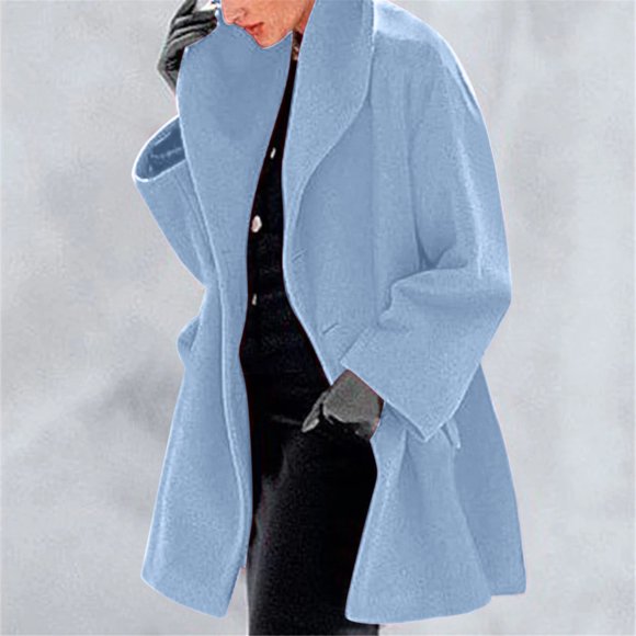 Baberdicy Women's Double-Faced Wool Hooded Coat, Long Sleeve Tweed Overcoat , Double-Face Wool Hooded Coat, Toggle Jacket, Winter Warmth Blue M