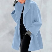 Baberdicy Women's Double-Faced Wool Hooded Coat, Long Sleeve Tweed Overcoat , Double-Face Wool Hooded Coat, Toggle Jacket, Winter Warmth Blue M