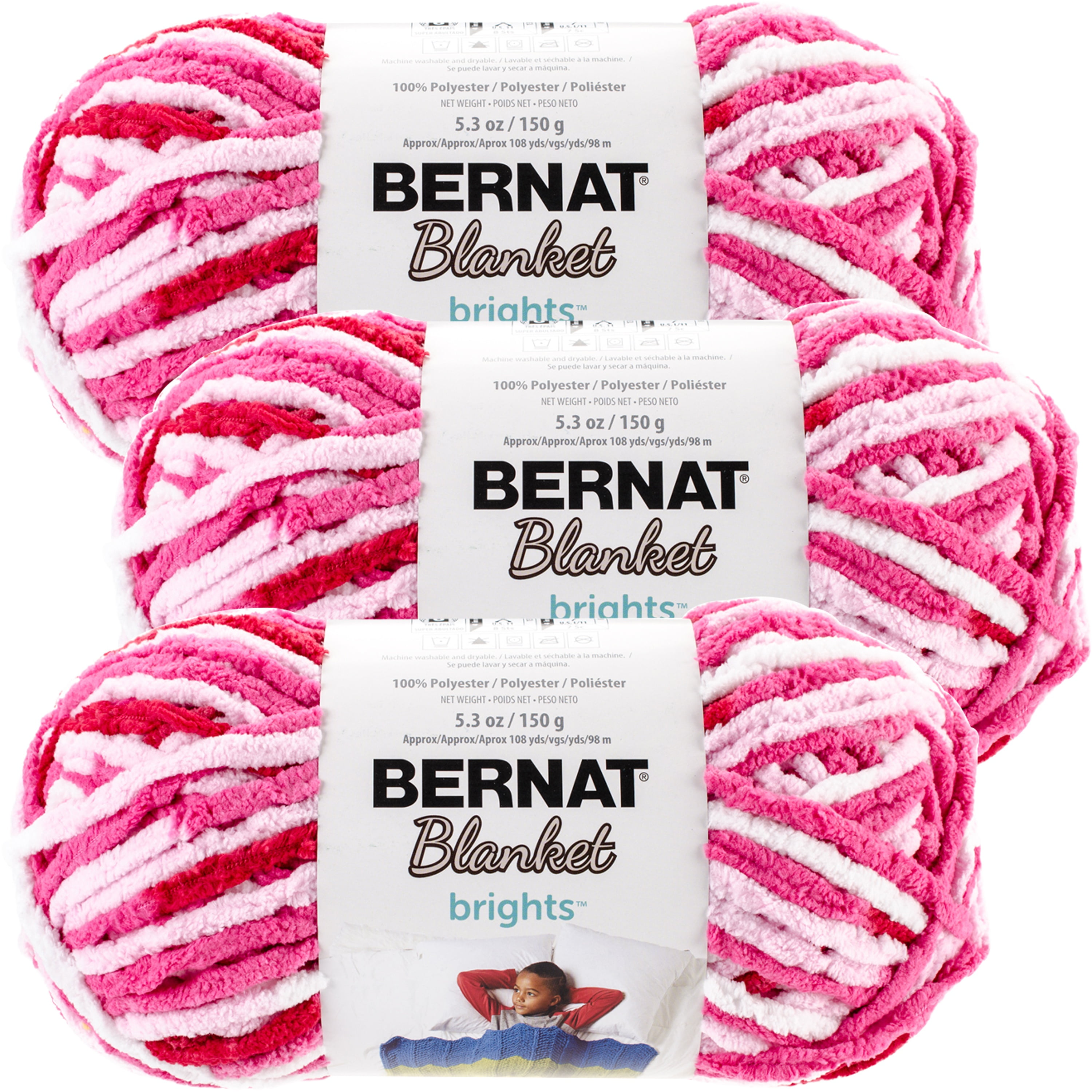 Bernat Blanket Brights Yarn Raspberry Ribbon VariegatedMultipack Of 3