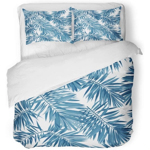Juego de Ropa de Cama de 3 Piezas ABPHQTO Azul Indigo con Hojas de Palmera Monstera