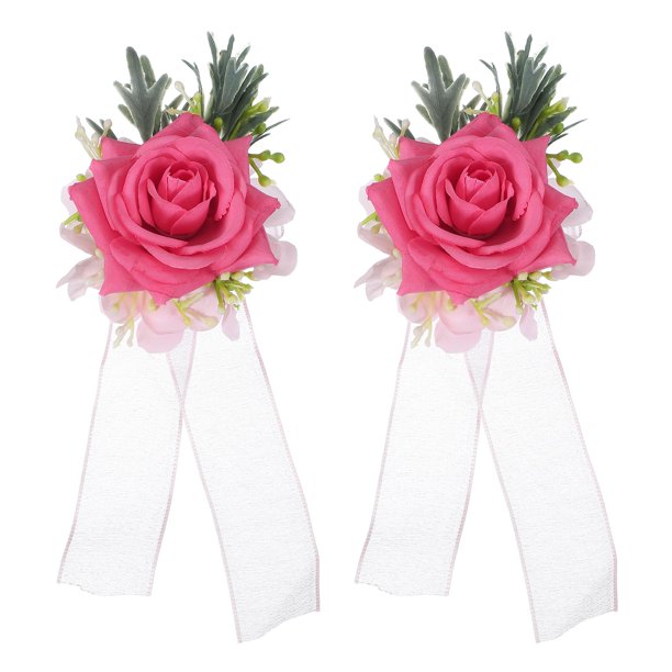 Uxcell 2 Pcs Corsage de Muñeca de Flores Rojas Artificiales, Pulseras de Corsage para Boda Novia Novio Ceremonia Aniversario Baile Fiesta