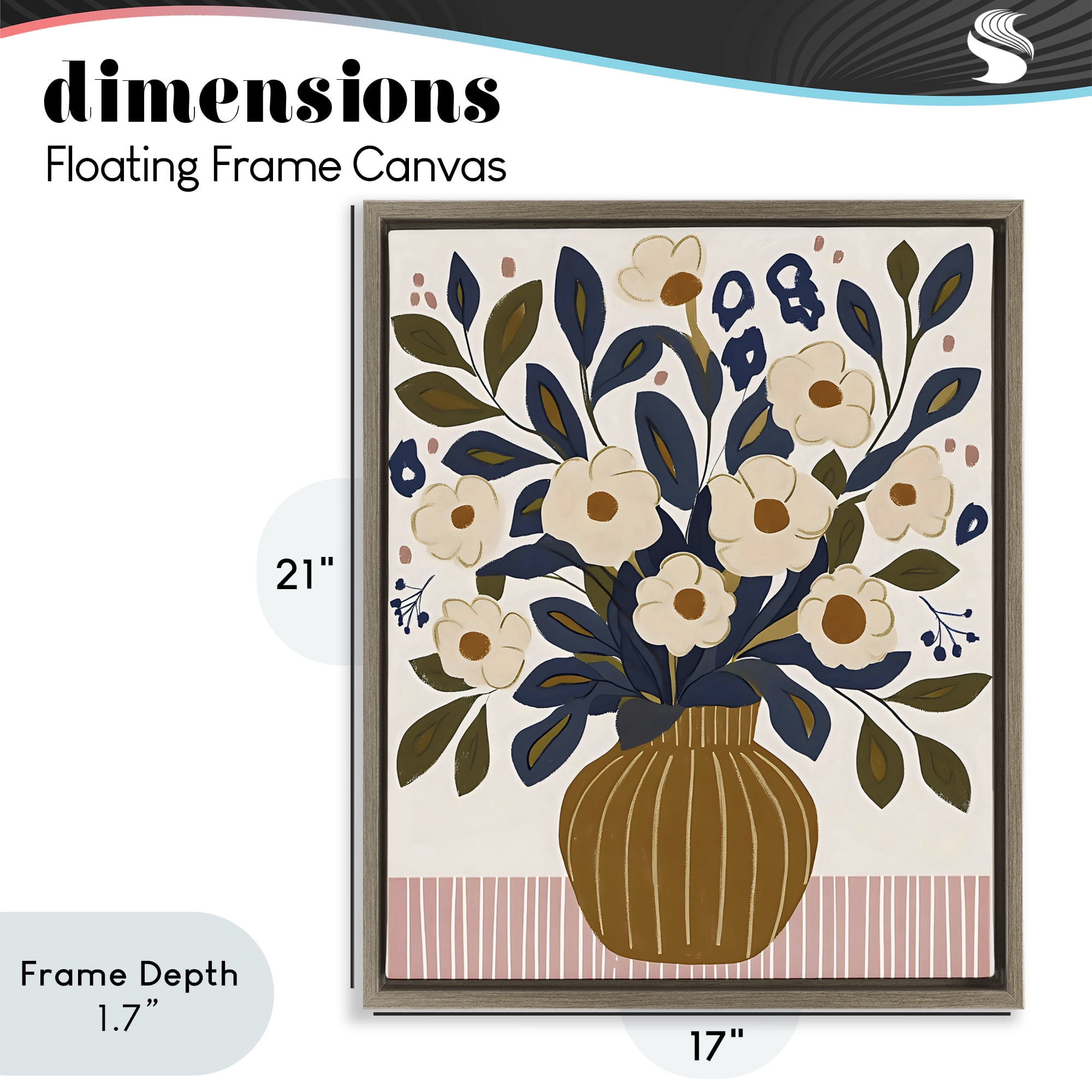 Stupell Industries Boho Floral Vase with Stripes Brown Framed Floater Canvas Wall Art, design by Creative Studio