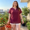 thumbnail image 2 of Agnes Orinda Women's Plus Size Tops Swiss Dots Short Sleeve Notched Neck Spring Summer Blouses 1X Burgundy, 2 of 8