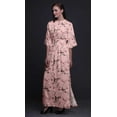thumbnail image 3 of Bimba Rayon Dry Leaves & American Goldfinch Bird Smocked Waist Printed Gown Maxi Side Slit LadiesÂ&nbsp;Dress-XSmall, 3 of 6