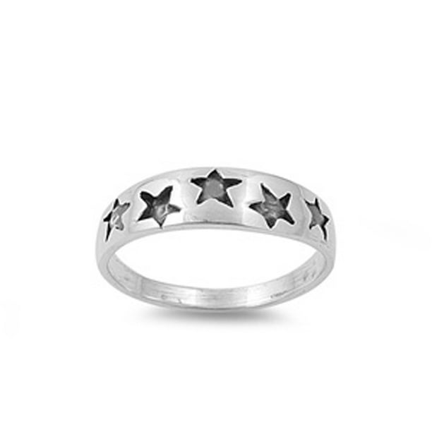 Sac Silver Sterling Silver Baby Ring w/ Stars Children Kid Band 925