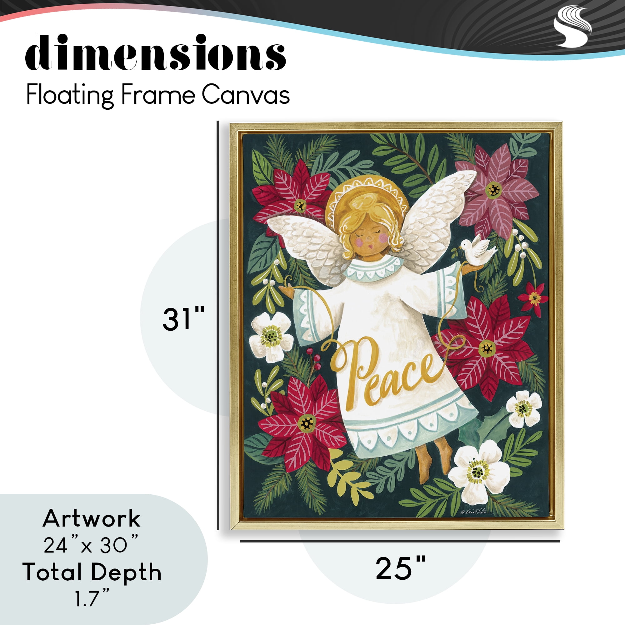 Angel with Peace & Botanicals Gold Framed Floater Canvas Wall Art, design by Diane Kater