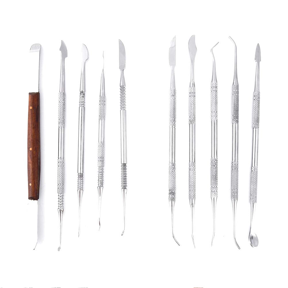 ABCISI Wax Carving Tools - 10PCS Stainless Steel Wax Carvers Set, Sculpture Chisel Tools Double-Ended Pottery and Polymer Clay Tools with Portable Storage Bag
