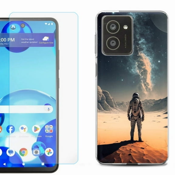 For HMD Vibe Shockproof Phone Case Cover with Tempered Glass Screen Protector, by OneToughShield - Astronaut Milkyway