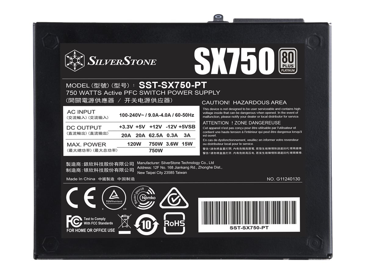 silverstone sx750 platinum, 750w sfx fully modular 80 plus platinum power supply, sst-sx750-pt