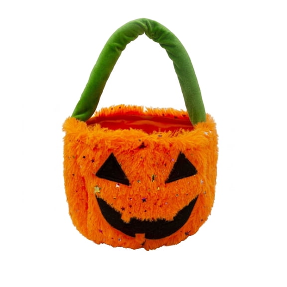 Maphissus Plush Halloween Pumpkin Basket for Kids, Small Woven Trick or Treat Candy Bucket