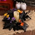 thumbnail image 3 of YIBONIKA 6-Piece Candle Rings Wreath with Artificial Maple Leaf Sunflowers, Halloween Home Decor, 3 of 6