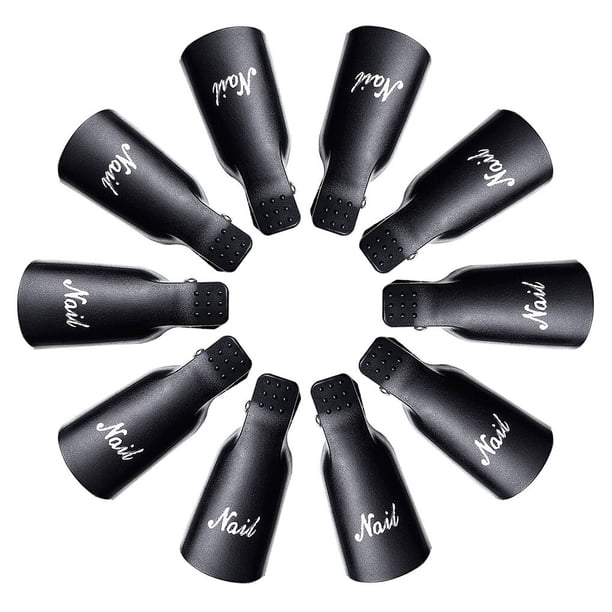 Jumpingount 10 Uds. Clips de tapa de remojo de Arte de uñas de plástico Gel removedor de esmalte herramienta de envoltura líquido para la Juegos de manicura negro